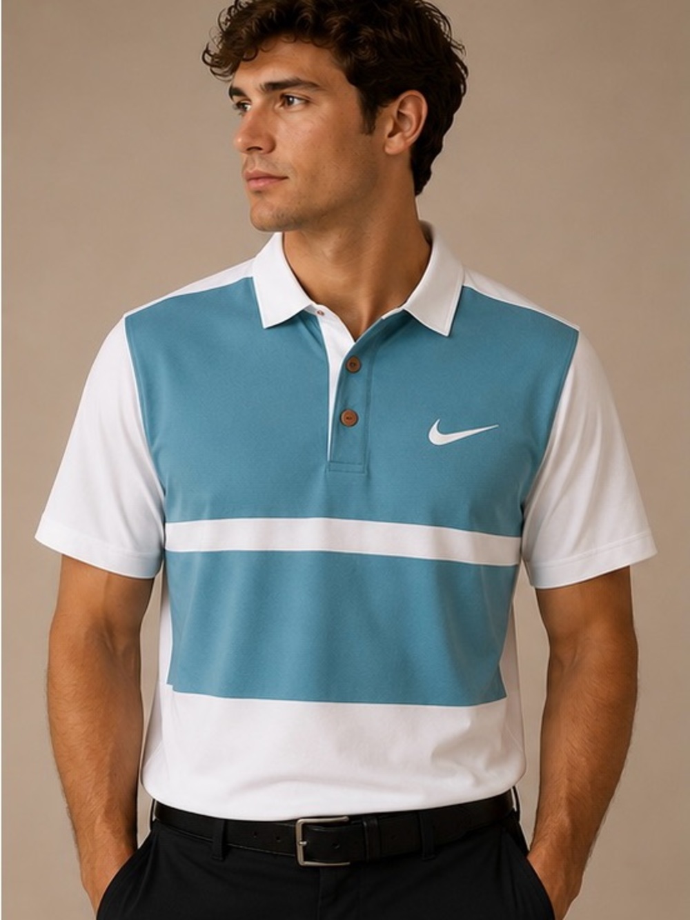 Nike Golf Dri-FIT Polo Shirt XL Blue White Modern Fit